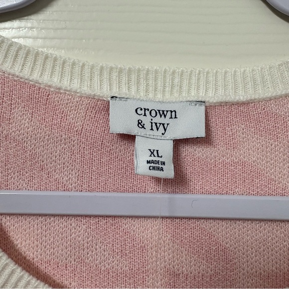 NWT Crown & Ivy Pink and White Houndstooth Knitted Sweater - Picture 2 of 6
